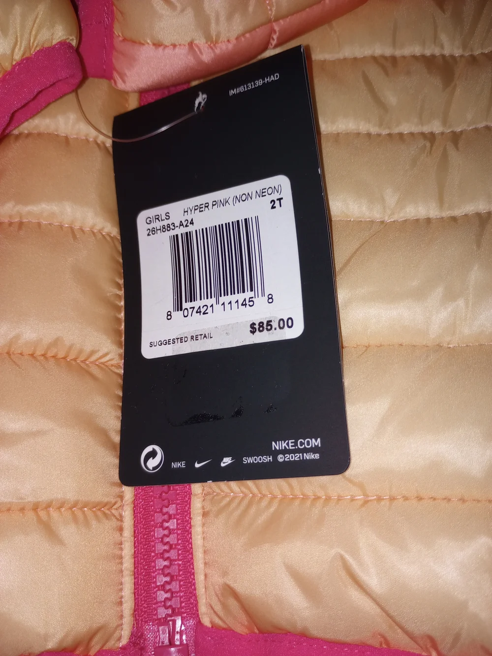 Nike Kids' Pink & Orange Puffer Jacket with Hood